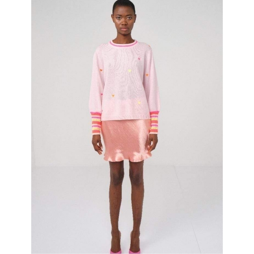 Brodie Cherry Blossom Mini Heart 100% Cashmere Sweater Size Small